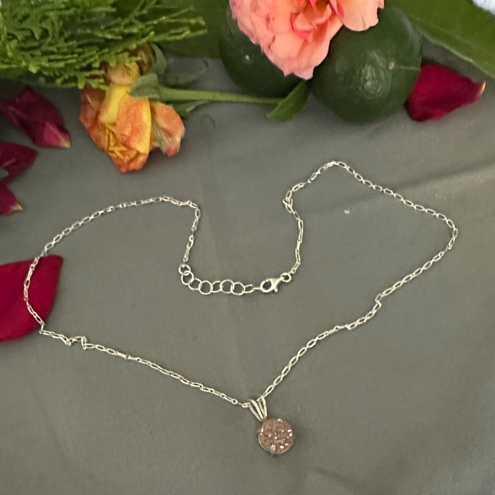 Elegant sterling  Silver 925 vintage druzy pendant   Necklace